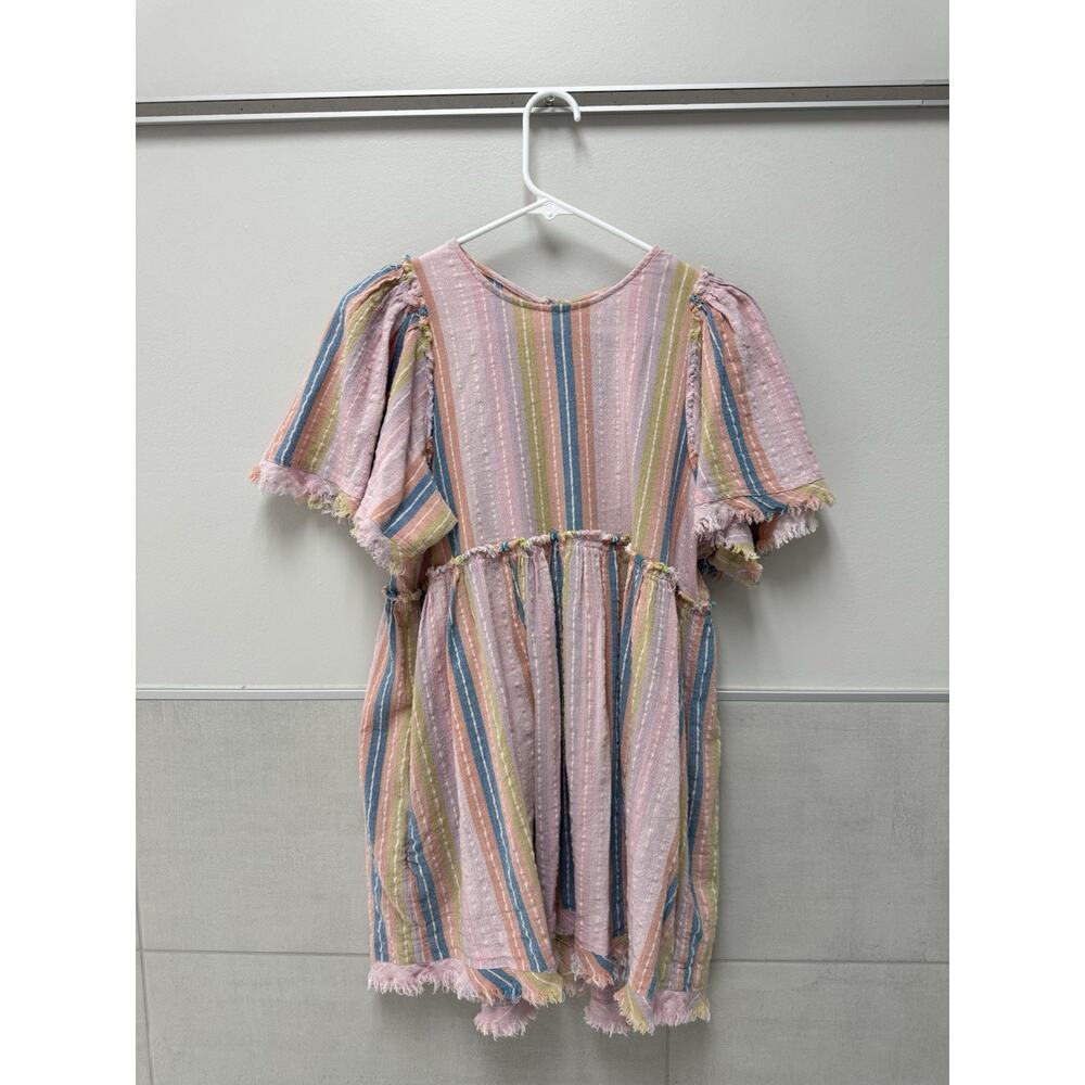 Show Me Your Mumu Women's X-Small Long Line Crew Neck Multi-Colored Stripes